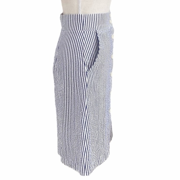 CLUB MONACO VALENCIA WHITE BLUE NAUTICAL STRIPED SEERSUCKER HIGH WAIST SKIRT - 0 - Picture 4 of 10